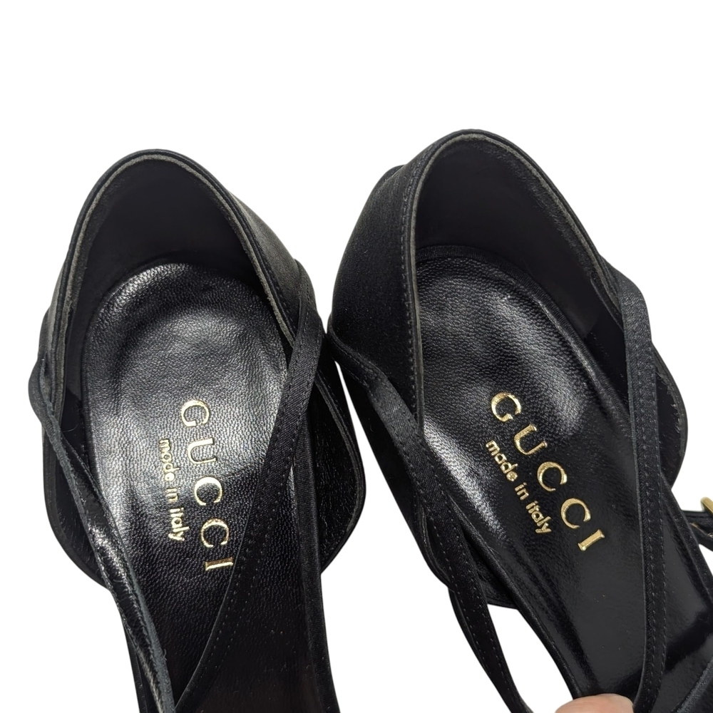 Gucci Black Satin Strappy Pointed Dress Up Evening Heels Stiletto Size 9B - Picture 10 of 14